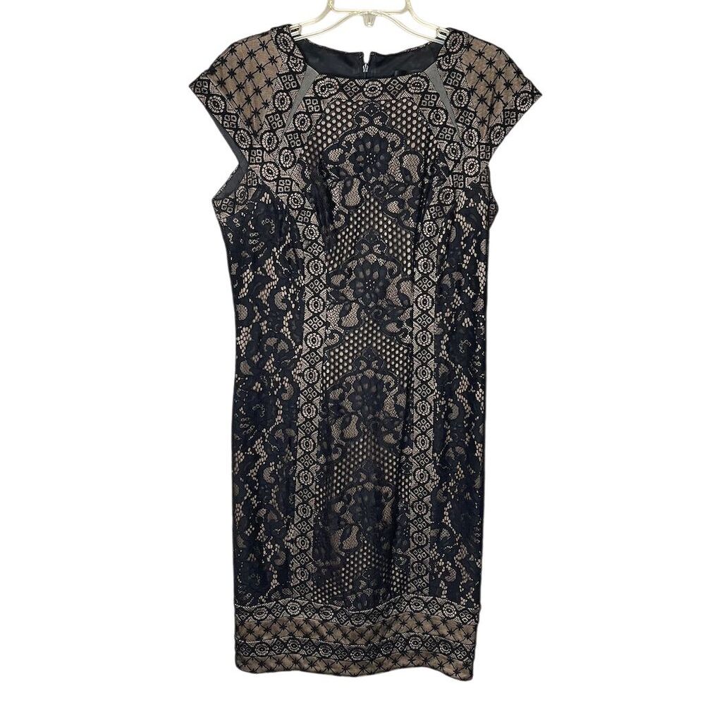 Tadashi Shoji Katori Women's Black Lace Cap Sleeve Dress Size 12 Party Cocktail - Picture 3 of 10